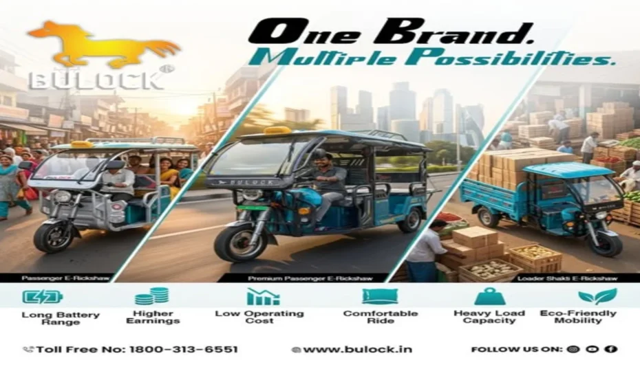 Bulock passenger and loader e-rickshaws for profitable and sustainable electric mobility solutions.