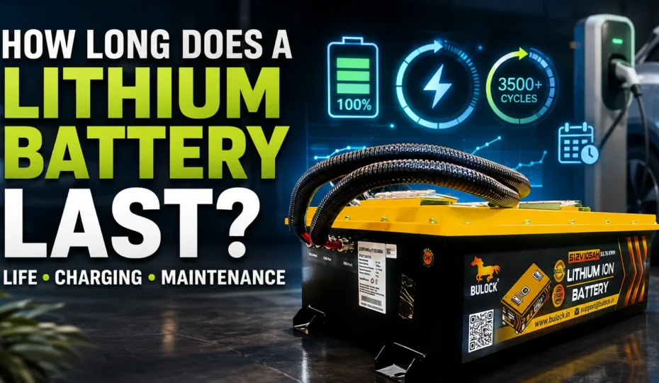 Lithium battery showing 3500+ charge cycles with charging and maintenance guide for long battery life